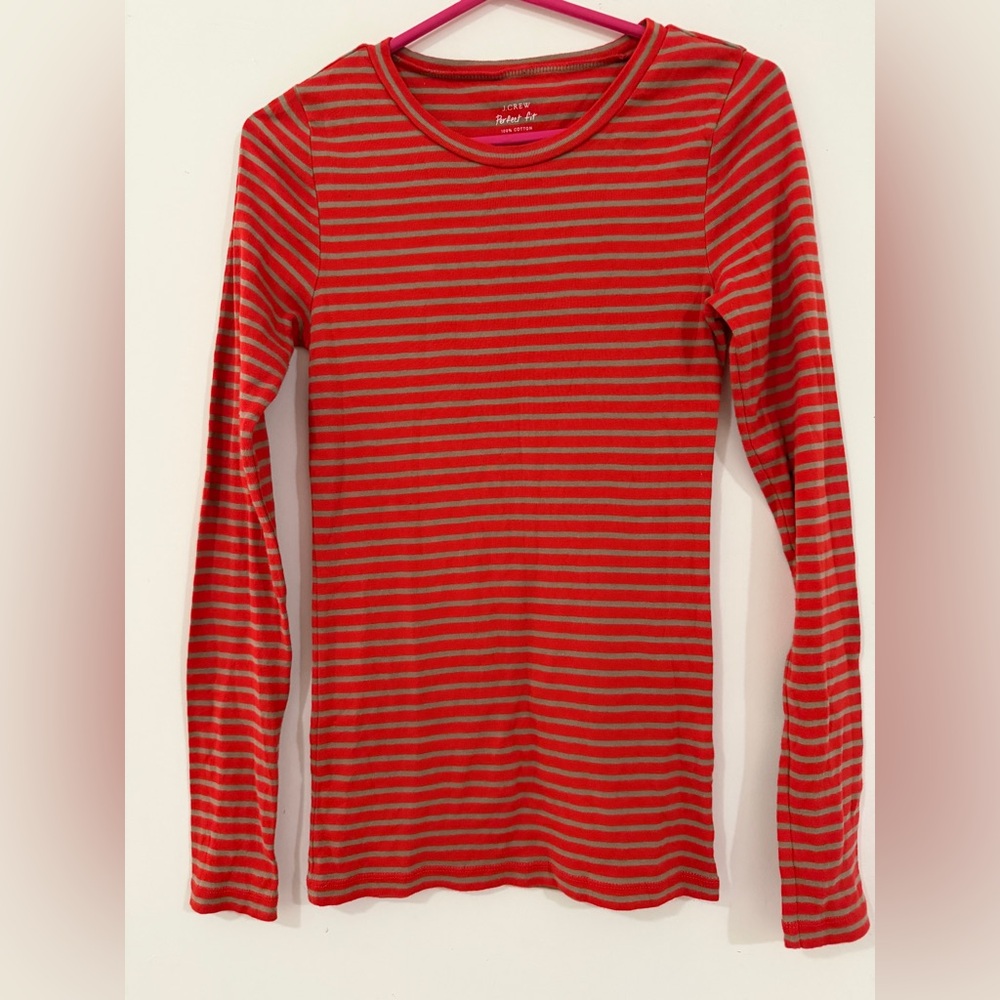 J. Crew Red and Gray Striped Blouse